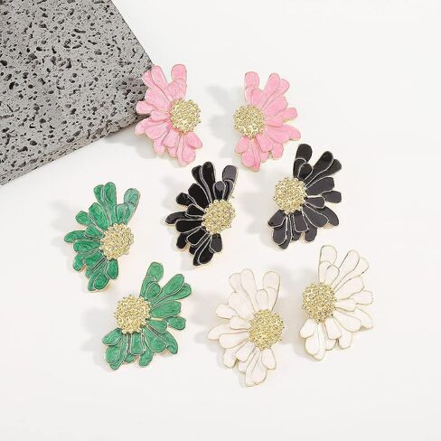 Vintage Flower Earrings Exaggerated Double Daisy Flower Floral Earrings Enamel Flower Stud Earrings Jewelry Gift for Women Girls in Saudi Arabia