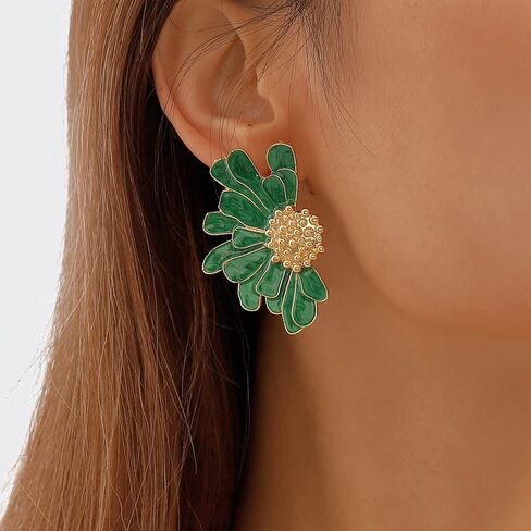 Vintage Flower Earrings Exaggerated Double Daisy Flower Floral Earrings Enamel Flower Stud Earrings Jewelry Gift for Women Girls in Saudi Arabia