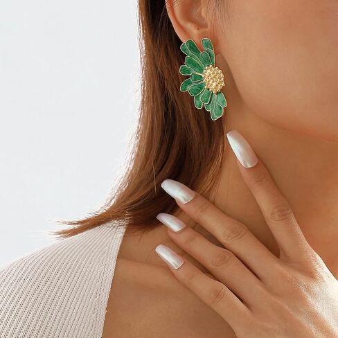 Vintage Flower Earrings Exaggerated Double Daisy Flower Floral Earrings Enamel Flower Stud Earrings Jewelry Gift for Women Girls in Saudi Arabia