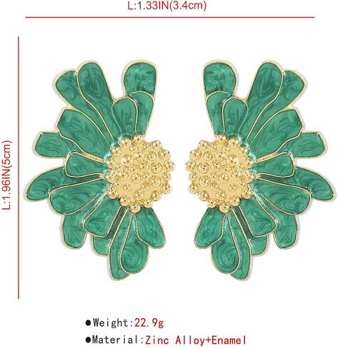 Vintage Flower Earrings Exaggerated Double Daisy Flower Floral Earrings Enamel Flower Stud Earrings Jewelry Gift for Women Girls in Saudi Arabia