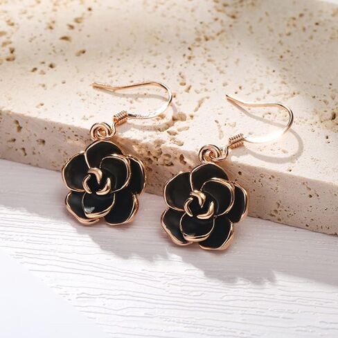 Rose Flower Stud Earrings for Women | Gold Plated Cubic Zirconia Rose Flower Stud Earrings | Dainty Silver Post Flower Earrings with Clear Rhinestone Fashion Jewelry Gift for Women and Teen Girls in Saudi Arabia