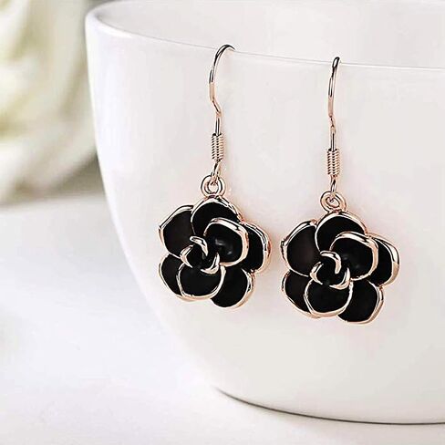 Rose Flower Stud Earrings for Women | Gold Plated Cubic Zirconia Rose Flower Stud Earrings | Dainty Silver Post Flower Earrings with Clear Rhinestone Fashion Jewelry Gift for Women and Teen Girls in Saudi Arabia