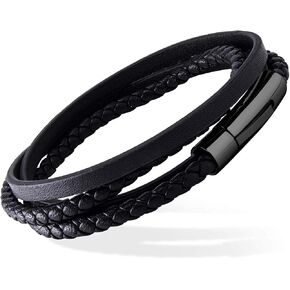 555Jewelry Stainless Steel Braided Wrap Layered Leather Cord Magnetic Bracelet in Saudi Arabia