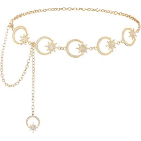 ELABEST Rhinestone Moon Star Chain Belts Sparkly Crystal Dimonad Waist Belts Adjustable Metal Moon Star Chain Belt for Women and Girls in Kuwait