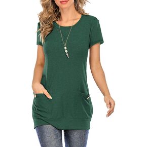 Miskely Womens Long Sleeve Round Neck Casual Slim Tunic Tops With Button Pockets in Kuwait