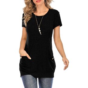 Miskely Womens Long Sleeve Round Neck Casual Slim Tunic Tops With Button Pockets