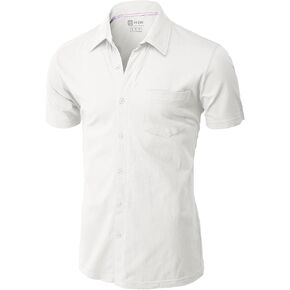 H2H Men's Casual Slim Fit Cotton Shirts Long/Short Sleeve Jersey Button Down Shirt