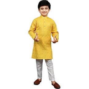 AHHAAAA Kid's Indian Ethnic Sequin Print Embroidery Mirror Work Kurta with Pajama for Boys 518