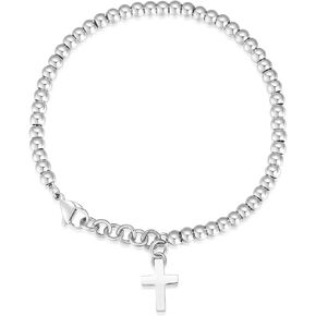 JAYUMO 18K Gold Plated Cross Bracelet for Women Girls Jewerly Simple Bead Gold Bracelet for Women,Confirmation Gift for Girls,Christian Baptism Gift