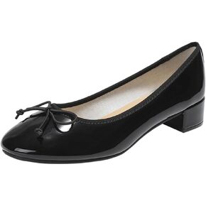 Women's Classic Closed Round Toe Patent Leather Bow Block Heel Loafers - Retro Shallow Slip-On Low Heel Casual Office Dress Shoes