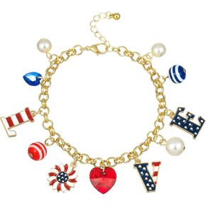 zmnnoppab أساور العلم الأمريكي للنساء فتاة، 4 يوليو الأحمر، الأبيض والأزرق نجمة تمتد أساور قلادة، مجوهرات عيد الاستقلال الوطني in Kuwait