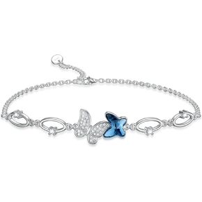 Flpruy Blue Purple Butterfly Bracelet 925 Sterling Silver for Women Cute Crystal Butterfly Jewelry Gifts for Teen Girls 7''+2'' in Kuwait