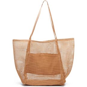 حقيبة الشاطئ TOPASION حقيبة شبكية خفيفة الوزن قابلة للطي على الشاطئ مع جيب بسحاب للنساء لقضاء العطلات على الشاطئ ورحلة حمام السباحة in Kuwait