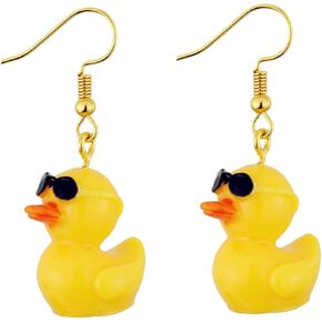 Yellow Rubber Duck Earrings Funny Personalized Cartoon Resin Ducky with Glass Christmas Hat Cute Colorful Animal Lightweight Dangle Drop Earrings for Women Teen Girls Birthday Summer Holiday Trendy Jewelry Gifts