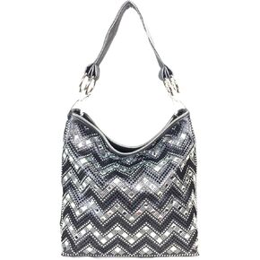 حقيبة Zzfab Sparkle Gem Chevron حجر الراين مع حزام كتف إضافي