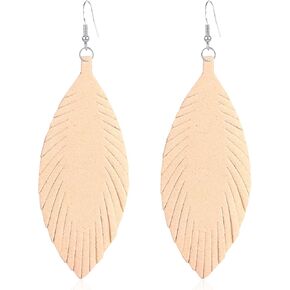 GBAHFY Large Long Genuine Soft Leather Handmade Fringe Feather Tassel Leaf Lightweight Tear Drop Dangle Earrings for Women Girls Fashion