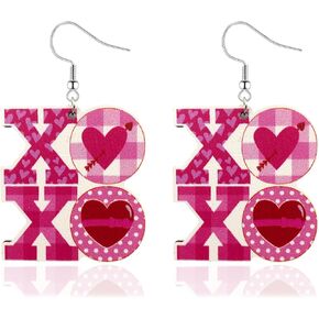 عيد الحب تتدلى الأقراط للنساء الفتيات الوردي الأحمر الحب القلب بالون الحليب الشاي XOXO المتدلية الأقراط المتدلية عيد الحب الأقراط الخشبية رسمت لهدايا عيد الحب