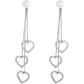 Crystal Love Heart Dangle Earrings,Cute Rhinestone Peach Heart Long Tassel Drop Earrings Zircon Pearl Jewelry for Women Girls in Kuwait