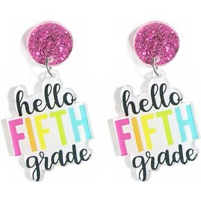 xuzhiyuan Colorful Resin Acrylic Teacher Student Dangle Earrings 2023 Back to School Earrings for Women Girls Jewelryr First Day of School Gift for Teacher