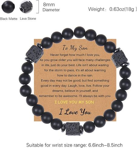 To My Son Bracelet, Mother/Dad and Son Forever Linked Together Mens Natural Beaded Link Bracelet, Handmade Black Agate and Tiger's Eye Stone Bracelets for Son from Mom, Bar Mitzvah Graduation Birthday gifts in Saudi Arabia