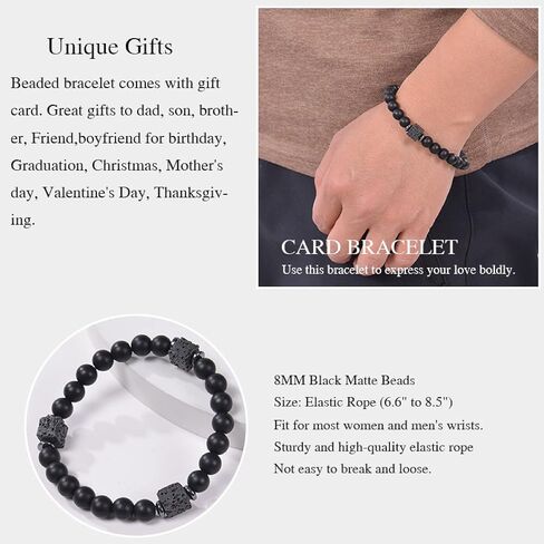 To My Son Bracelet, Mother/Dad and Son Forever Linked Together Mens Natural Beaded Link Bracelet, Handmade Black Agate and Tiger's Eye Stone Bracelets for Son from Mom, Bar Mitzvah Graduation Birthday gifts in Saudi Arabia