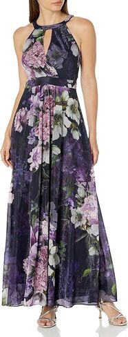 Jessica Howard Women's Lurex Chiffon Maxi Sleeveless-Guest of Wedding, Navy/Multi, 12 Petite in Saudi Arabia