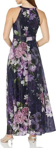 Jessica Howard Women's Lurex Chiffon Maxi Sleeveless-Guest of Wedding, Navy/Multi, 12 Petite in Saudi Arabia