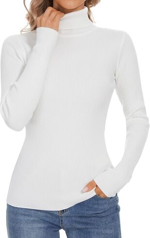 Turtleneck Sweaters for Women Ribbed Sweater Jumpers Knit Tops in Saudi Arabia
