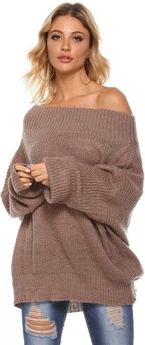GOLDSTITCH Women's Off Shoulder Batwing Sleeve Loose Oversized Pullover Sweater Knit Jumper in Saudi Arabia