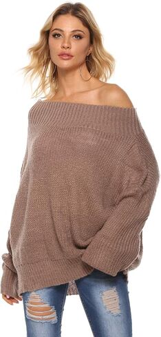 GOLDSTITCH Women's Off Shoulder Batwing Sleeve Loose Oversized Pullover Sweater Knit Jumper in Saudi Arabia