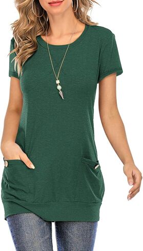 Miskely Womens Long Sleeve Round Neck Casual Slim Tunic Tops With Button Pockets in Kuwait