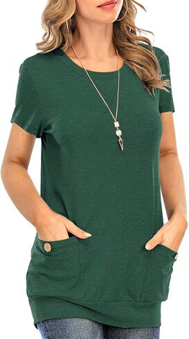 Miskely Womens Long Sleeve Round Neck Casual Slim Tunic Tops With Button Pockets in Kuwait