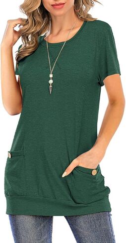 Miskely Womens Long Sleeve Round Neck Casual Slim Tunic Tops With Button Pockets in Kuwait