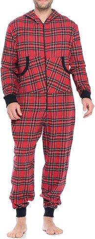Ashford & Brooks Mens Flannel Hooded One Piece Pajama Union Jumpsuit in Saudi Arabia