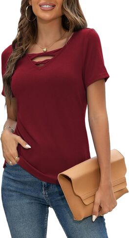 VIISHOW Women's V Neck Short Sleeve Ribbed Knit Tops Basic Slim Fitted Soft Sexy T-Shirts in Saudi Arabia
