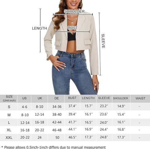 MINTLIMIT Women's Cropped Blazer Casual Long Sleeve Work Office Jackets Button Front Business Short Blazers with Pockets in Saudi Arabia