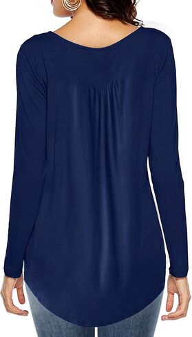 AMCLOS Womens Floral Tie-Dye Tops V Neck T-Shirts Button up Tunic Casual Flowy Pleats Tanks Long Sleeve Blouses in Saudi Arabia