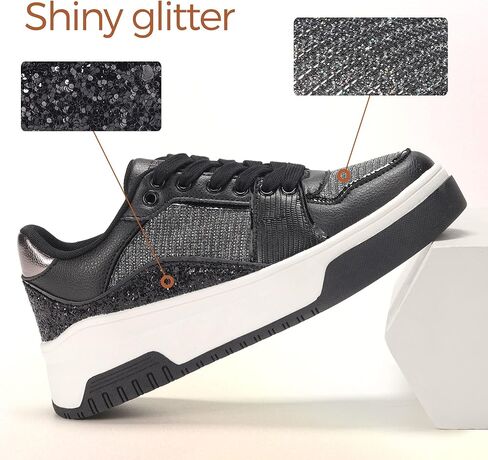 حذاء رياضي نسائي من K KIP WOK للتنس ذو نعل سميك لامع وترتر لامع ورباط كاجوال من الجلد الصناعي in Kuwait