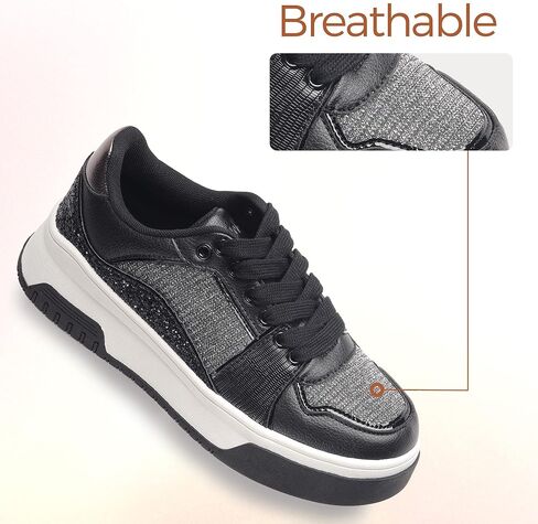 حذاء رياضي نسائي من K KIP WOK للتنس ذو نعل سميك لامع وترتر لامع ورباط كاجوال من الجلد الصناعي in Kuwait