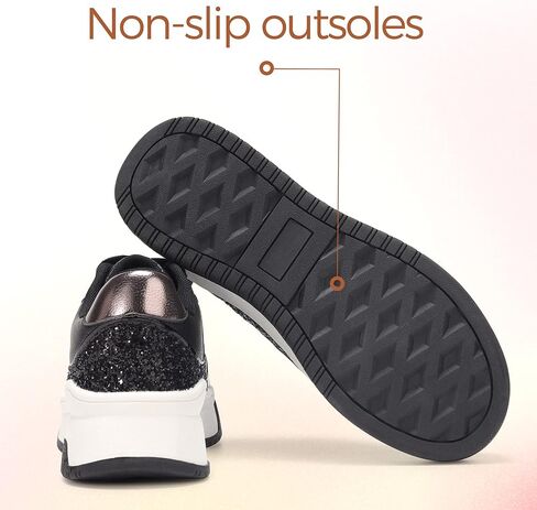 حذاء رياضي نسائي من K KIP WOK للتنس ذو نعل سميك لامع وترتر لامع ورباط كاجوال من الجلد الصناعي in Kuwait