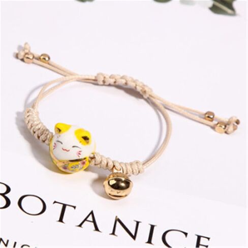 Lucky 3Pcs Cat Maneki Neko Bracelet Set Adjustable Cute Bell Ceramic Bead Braided Rope String Bracelet for Women Girl Teen Wealth Fortune Good Luck Jewelry Birthday BFF Gift in Saudi Arabia