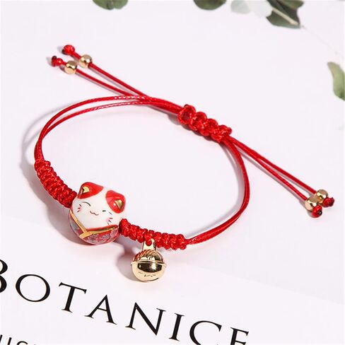 Lucky 3Pcs Cat Maneki Neko Bracelet Set Adjustable Cute Bell Ceramic Bead Braided Rope String Bracelet for Women Girl Teen Wealth Fortune Good Luck Jewelry Birthday BFF Gift in Saudi Arabia