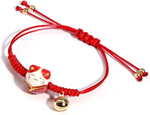 Lucky 3Pcs Cat Maneki Neko Bracelet Set Adjustable Cute Bell Ceramic Bead Braided Rope String Bracelet for Women Girl Teen Wealth Fortune Good Luck Jewelry Birthday BFF Gift in Saudi Arabia