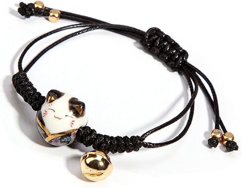 Lucky 3Pcs Cat Maneki Neko Bracelet Set Adjustable Cute Bell Ceramic Bead Braided Rope String Bracelet for Women Girl Teen Wealth Fortune Good Luck Jewelry Birthday BFF Gift in Saudi Arabia