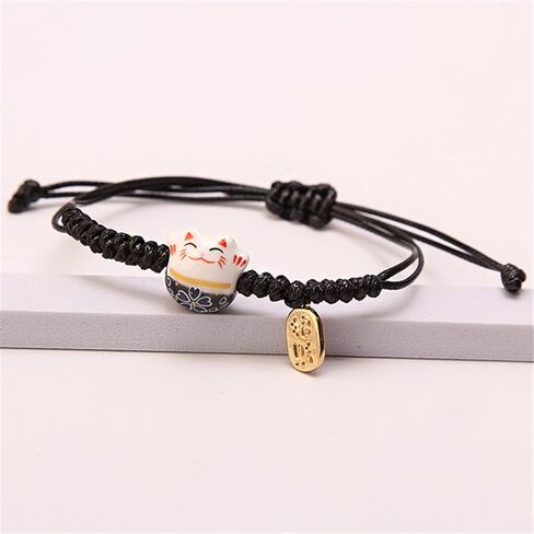 Lucky 3Pcs Cat Maneki Neko Bracelet Set Adjustable Cute Bell Ceramic Bead Braided Rope String Bracelet for Women Girl Teen Wealth Fortune Good Luck Jewelry Birthday BFF Gift in Saudi Arabia