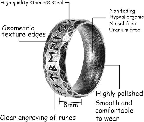 Nanafast Viking Rings for Men, Women Silver/Black/Vintage Stainless Steel Norse Rings for men, Runes Viking Ring Bands for Men in Kuwait