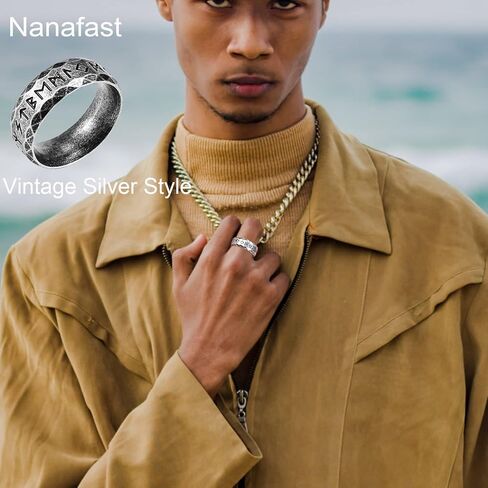 Nanafast Viking Rings for Men, Women Silver/Black/Vintage Stainless Steel Norse Rings for men, Runes Viking Ring Bands for Men in Kuwait