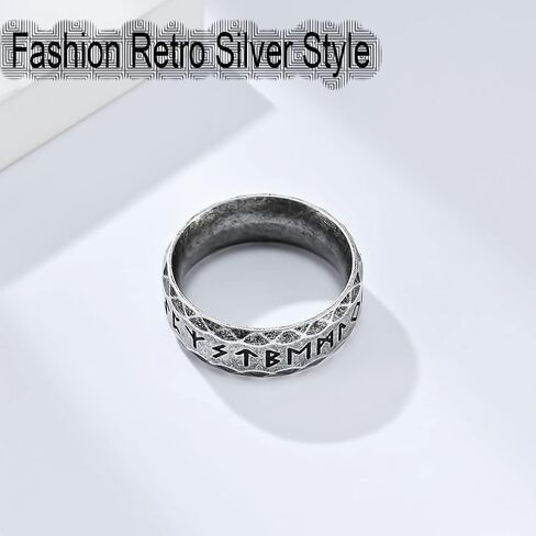Nanafast Viking Rings for Men, Women Silver/Black/Vintage Stainless Steel Norse Rings for men, Runes Viking Ring Bands for Men in Kuwait