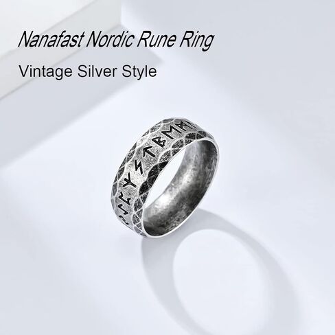Nanafast Viking Rings for Men, Women Silver/Black/Vintage Stainless Steel Norse Rings for men, Runes Viking Ring Bands for Men in Kuwait