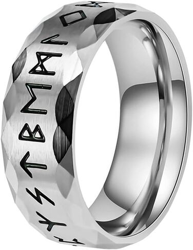 Nanafast Viking Rings for Men, Women Silver/Black/Vintage Stainless Steel Norse Rings for men, Runes Viking Ring Bands for Men in Kuwait